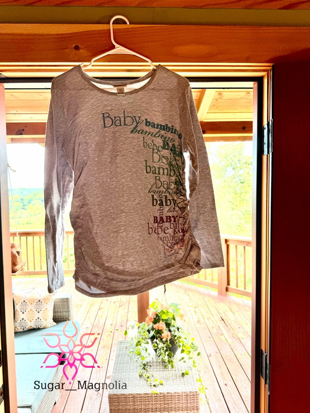 Motherhood Maternity Grey Long-Sleeve Tee with Script Print